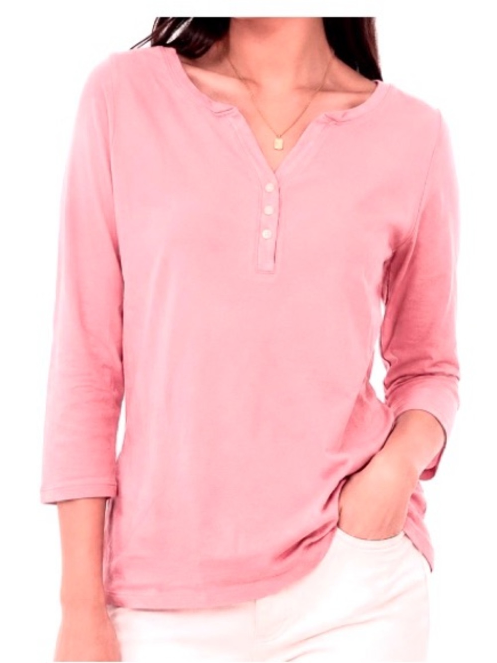 Style & Co. Dusty Pink Henley 3/4 Sleeve Top